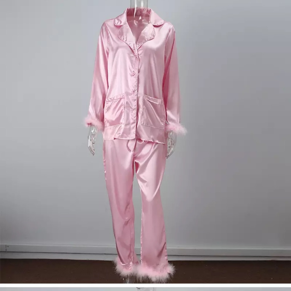 Pink pajama pj satin feather size S/M brand new